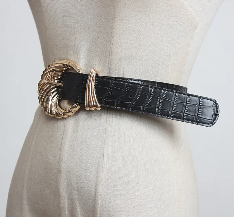 Women's runway fashion gold buckle PU leather Cummerbunds female Dress Corsets Waistband Belts decoration wide belt R2836