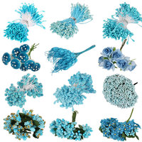 6/10/12/90pcs Blue Design Mixed Artificial Flower Fake Cherry Stamen Berries Bundle DIY Christmas Wedding Gift Box Wreath Decor