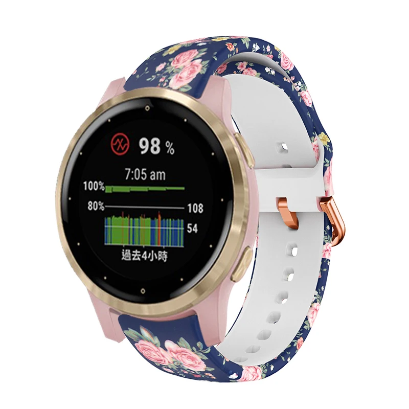 Correa de silicona con estampado de 18mm para reloj Garmin Vivoactive 3S 4S/GarminMove 3S, pulsera Active S VENU 2S