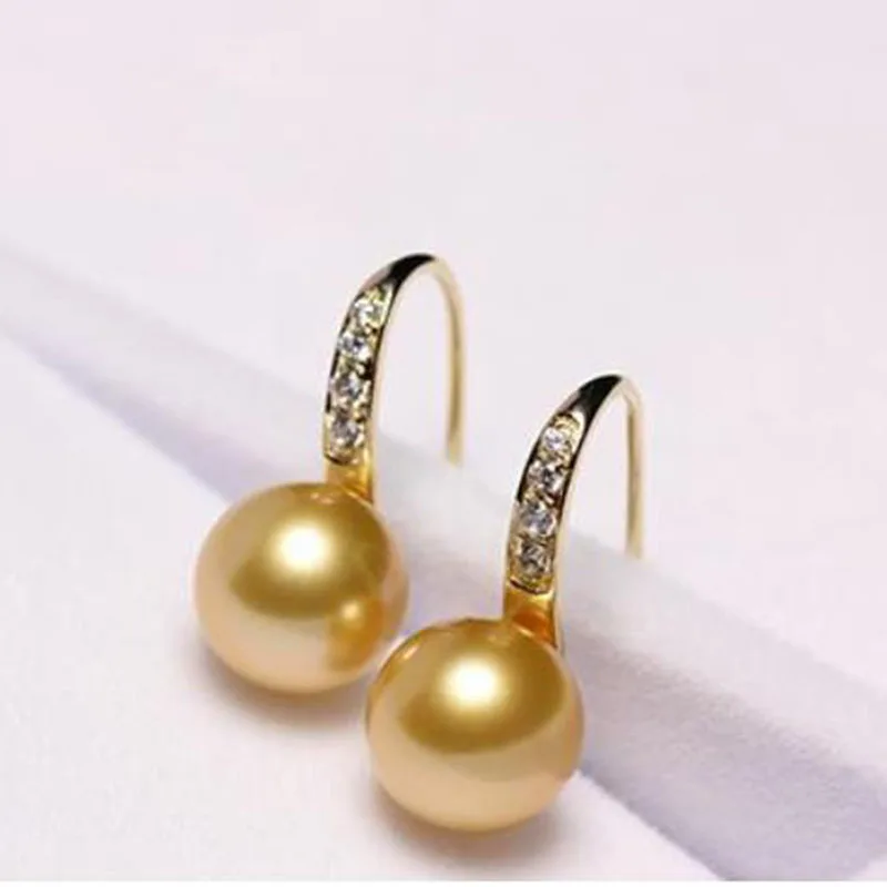 free shipping gorgeous 18k pair of 10-11mm south sea pearl dangle earring