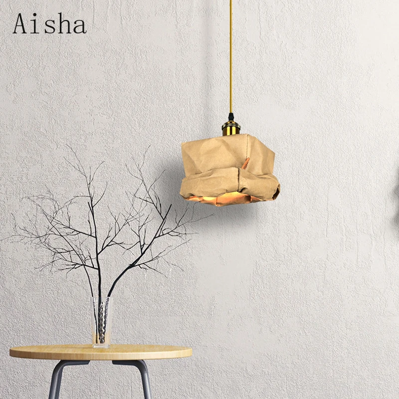

Nordic Restaurant Kraft Paper Pendant Light Minimalist LED Small Bar Counter Creative White Dining Table Lamps Bedroom Retro