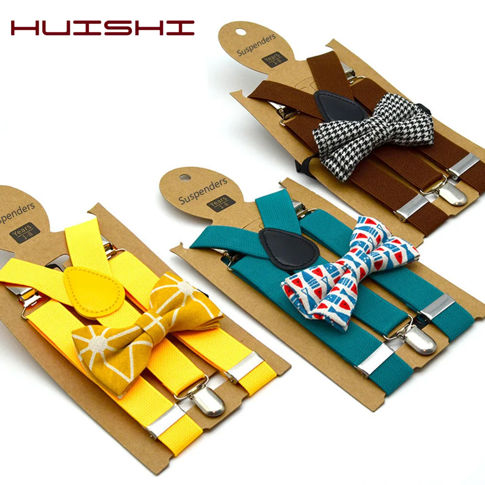 HUISHI Suspenders เด็กสาวเด็กคริสต์มาส Bow Tie สีแดงสีฟ้า Suspenders งานแต่งงานเครื่องแต่งกายปรับ Y-กลับสีดํา Braces