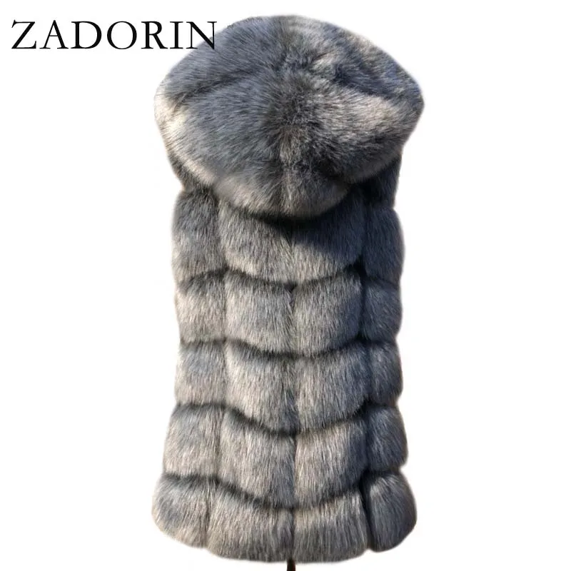 ZADORIN New Fashion Women Sleeveless Faux Fur Coat Hooded Winter Women Faux Fur Gilet Pelliccia Faux fur Vest Jacket bontjas — zdjęcie 2
