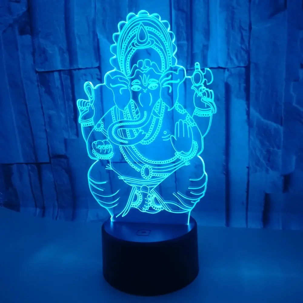 3D LED India Lord Elephant Night Light Visual 7 Colors Ganesha Table Desk Lamp Birthday New Year Xmas Kids Sleep Lighting Gifts