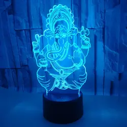 3D LED India Lord Elephant Night Light Visual 7 Colors Ganesha Table Desk Lamp Birthday New Year Xmas Kids Sleep Lighting Gifts