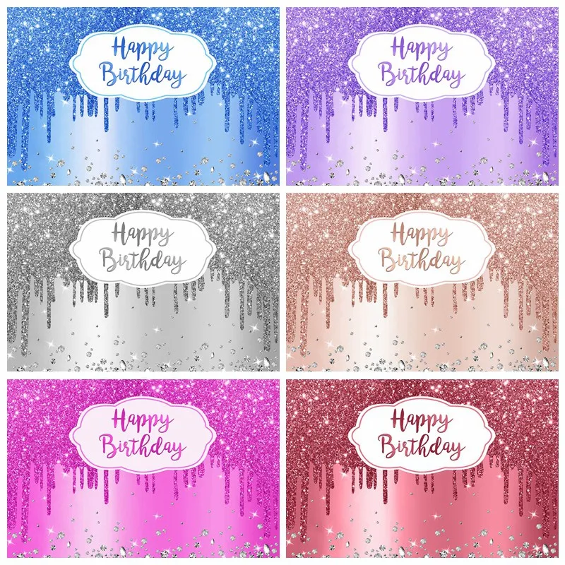 

Happy Birthday Photography Backdrop Glitter Pink Silver Blue Red Birthday Party Photo Background Customize Photoshoot Backdrop