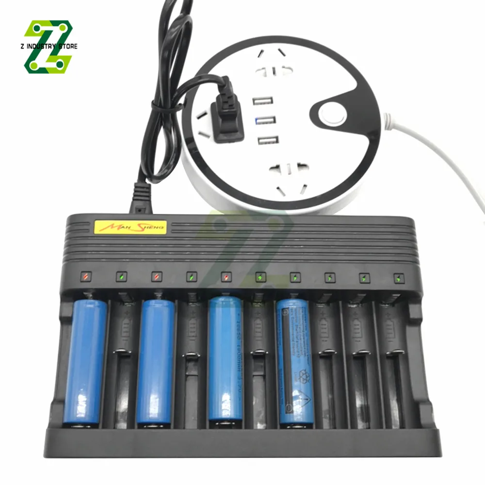 18650 Battery Charger Smart Lithium Charging Li-ion Rechargeable Battery Charger 10Slots For 14500 16350 18500