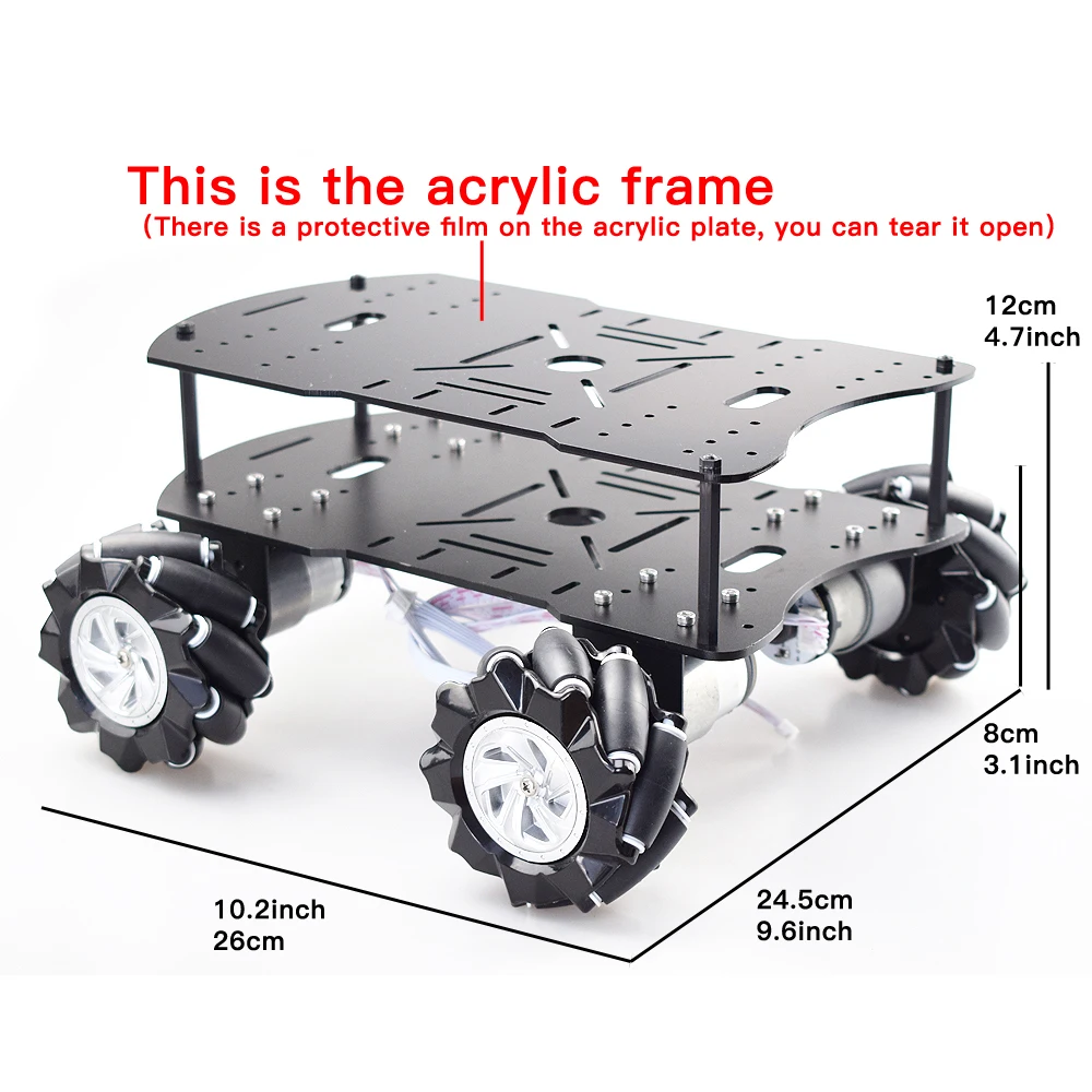 15KG Load 4WD 80mm Mecanum Wheel RC Robot Car Chassis with DC 12V Encoder Motor for Arduino Raspberry Pi DIY Project STEM Toy