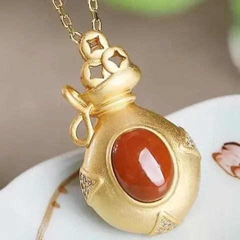 NaturalOriginal enamel porcelain craftYuanbao Pendant Necklace Chinese style retro Bohemian light luxury women's jewelry