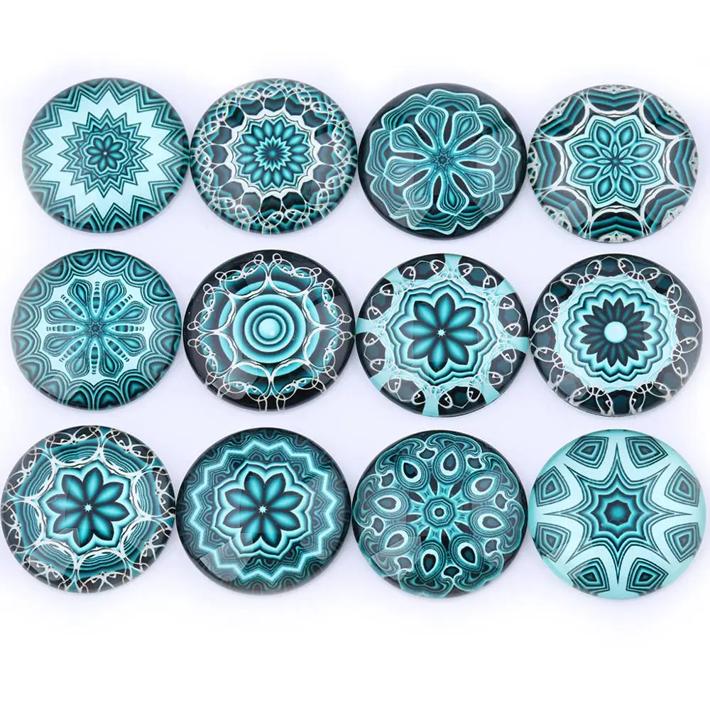 Reidgaller mezcla de cabujón de cristal con foto de mandala azul, 10mm, 12mm, 14mm, 18mm, 20mm, 25mm, 30mm, 40mm, accesorios colgantes para pendientes diy