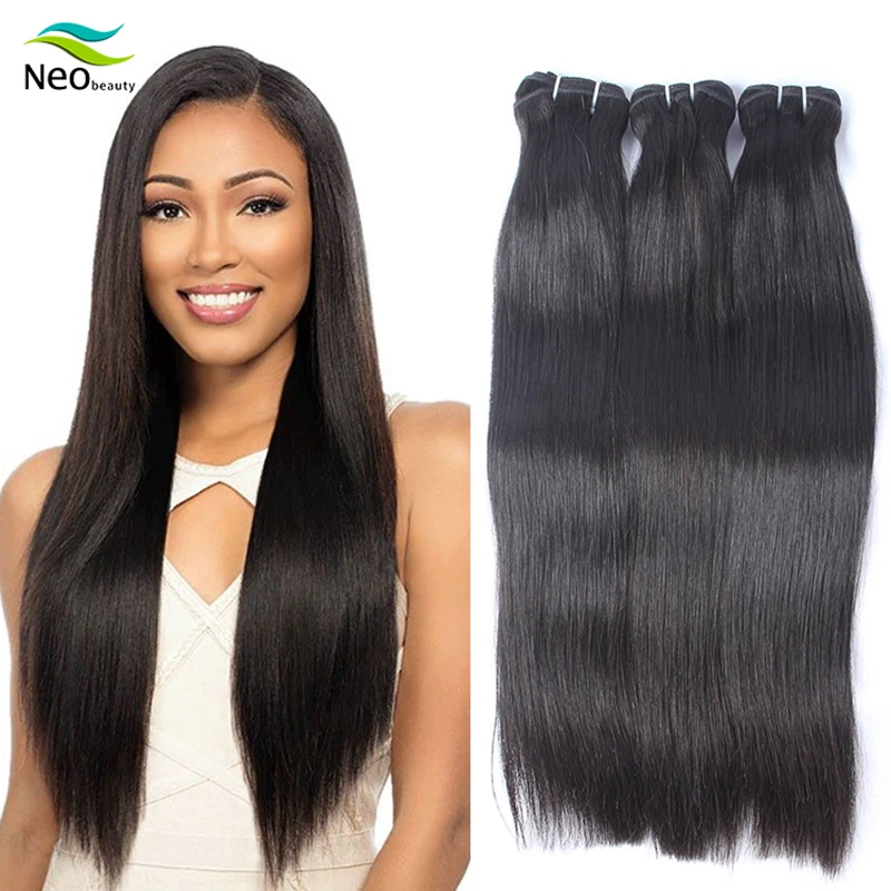 Super Double Drawn Bone Straight Hair Bundles Blunt Cut Double Drawn Human Hair 12A Peruvian Virgin Hair 10-24 inch Available