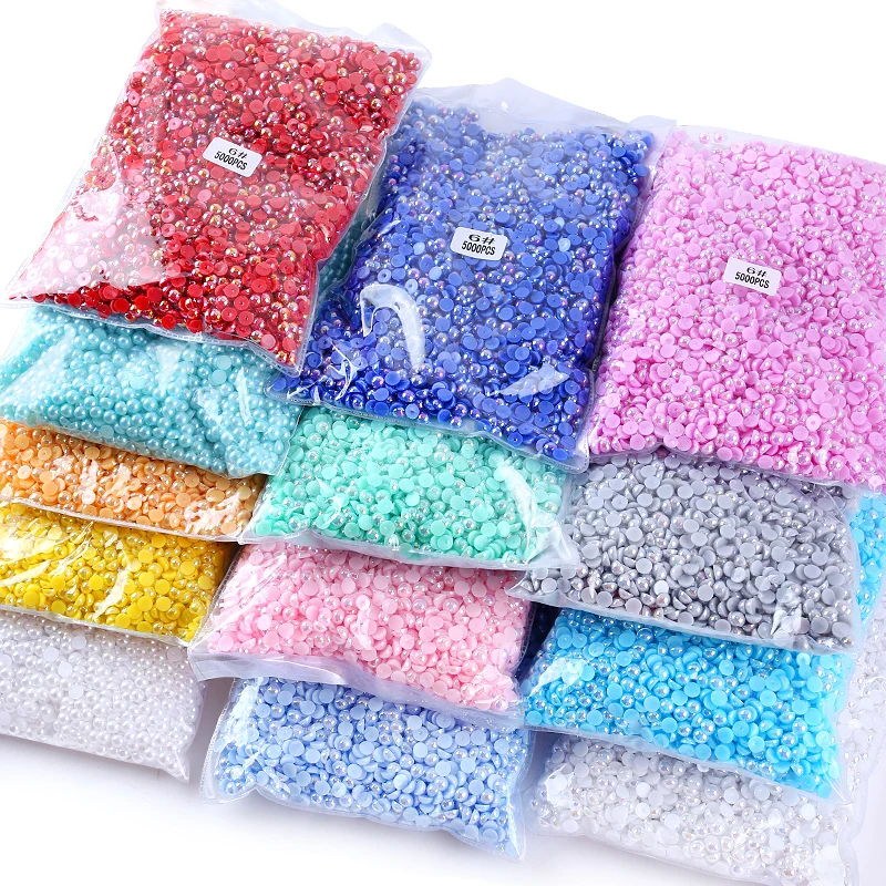 ABS Resin Pearl Wholesale! Half Round Flatback Imitation Pearls Glue On Rhinestones Beads Nail Crafts Diy Art Decoration