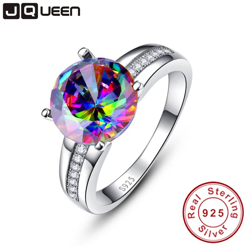 New Jewelry 6.3Ct Striking Rainbow Fire Mystic Topaz Ring for Lady Birthday Gift 925 Solid Sterling Silver Size 6 7 8 9