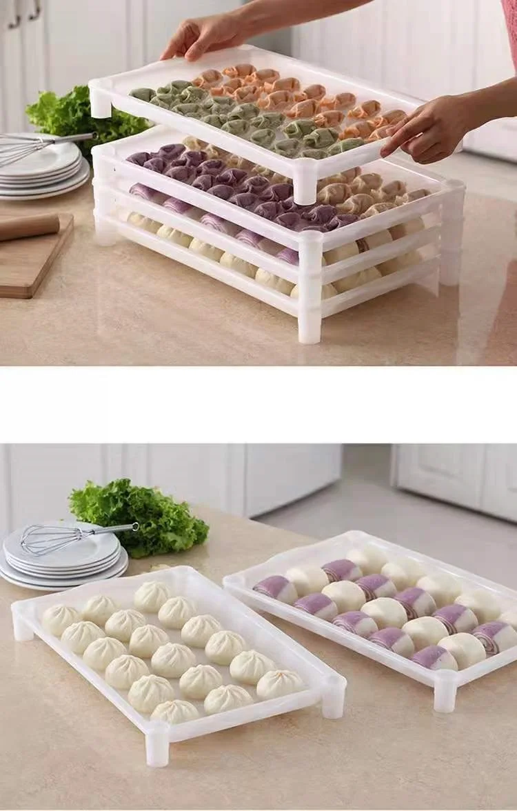 Kitchen food storage box dumpling plate plastic tray quick freezing rectangular freezer steamed bread tray