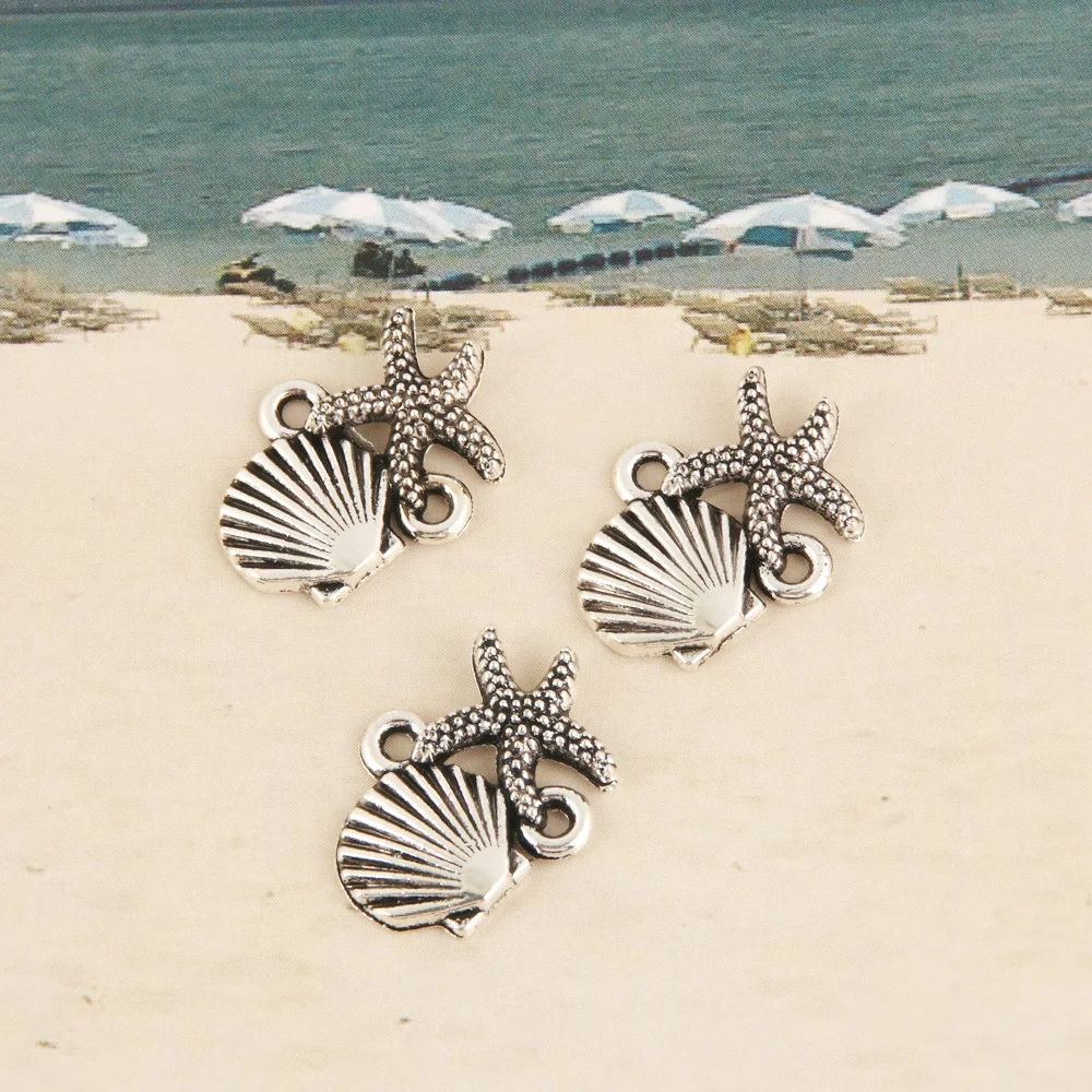 10pcs Charms Sea Shell Starfish Conch Connector Silver Color Pendant For Jewelry Making DIY Handmade Accessories