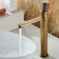 Grifos de lavabo de bronce antiguo, grifo de lavabo de baño de latón caliente y frío, montado en cubierta, mezclador de agua