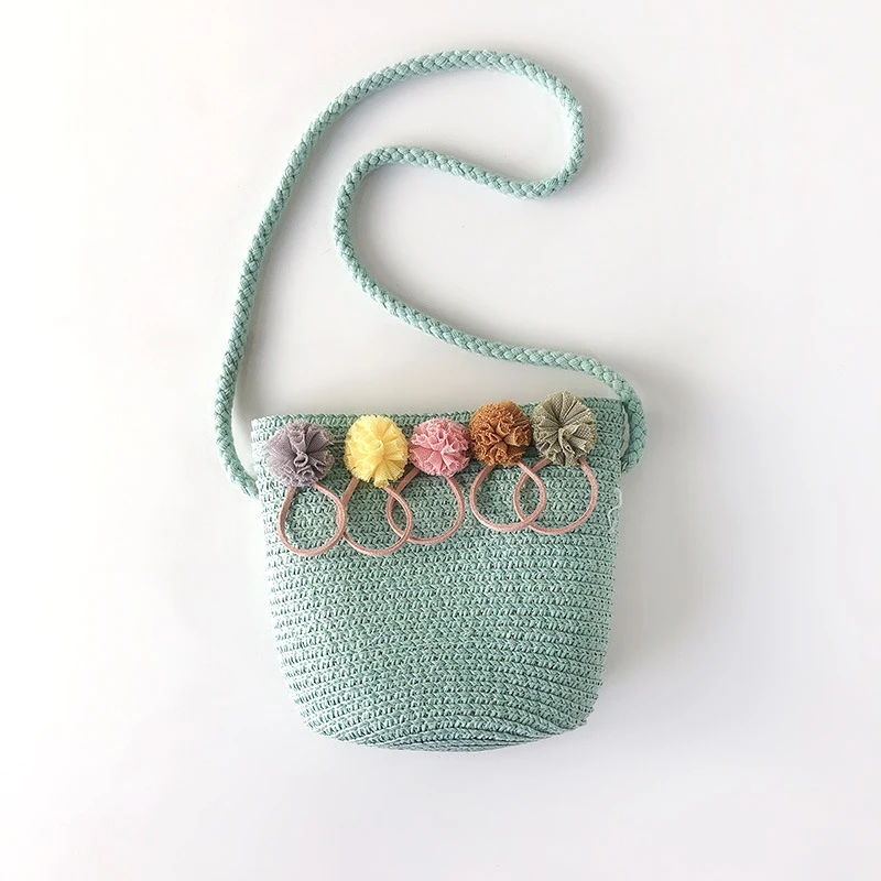 Bolso de hombro tejido de paja hecho a mano para niños, mini bolsa diagonal bonita para niñas, bolso de playa tejido floral de princesa, nuevo