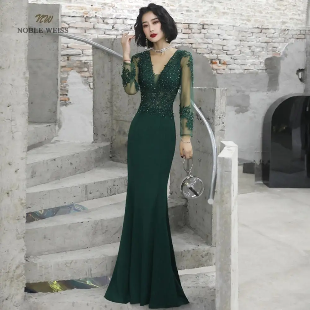 prom dresses sexy v-neck mermaid floor-length satin appliques beading prom dress cheap prom gown robe de soiree party dress