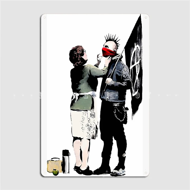 Banksy Anarchist Punk And His Mother Metal Plaque Poster Cinema Living Room Custom Kitchen Plaques Tin Sign Poster