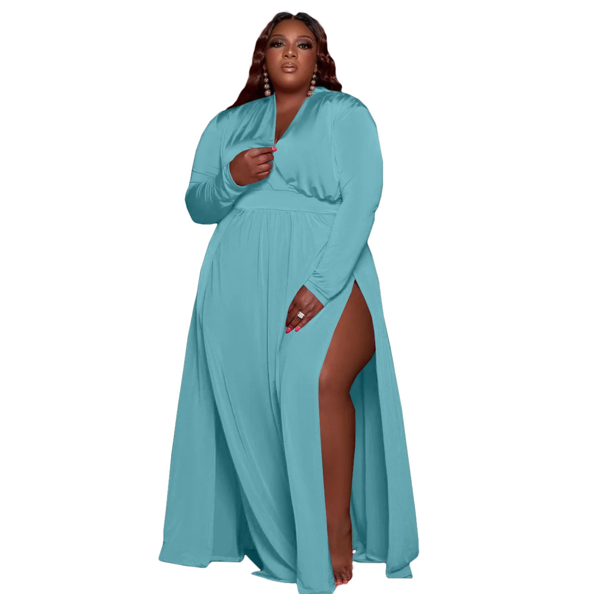 XL-5XL Automne 2022 Plus La Taille Robes Pour Femmes Vêtements De Mode Casual Split À Manches sulfCol En V Sexy Robe En Gros Dropshipping