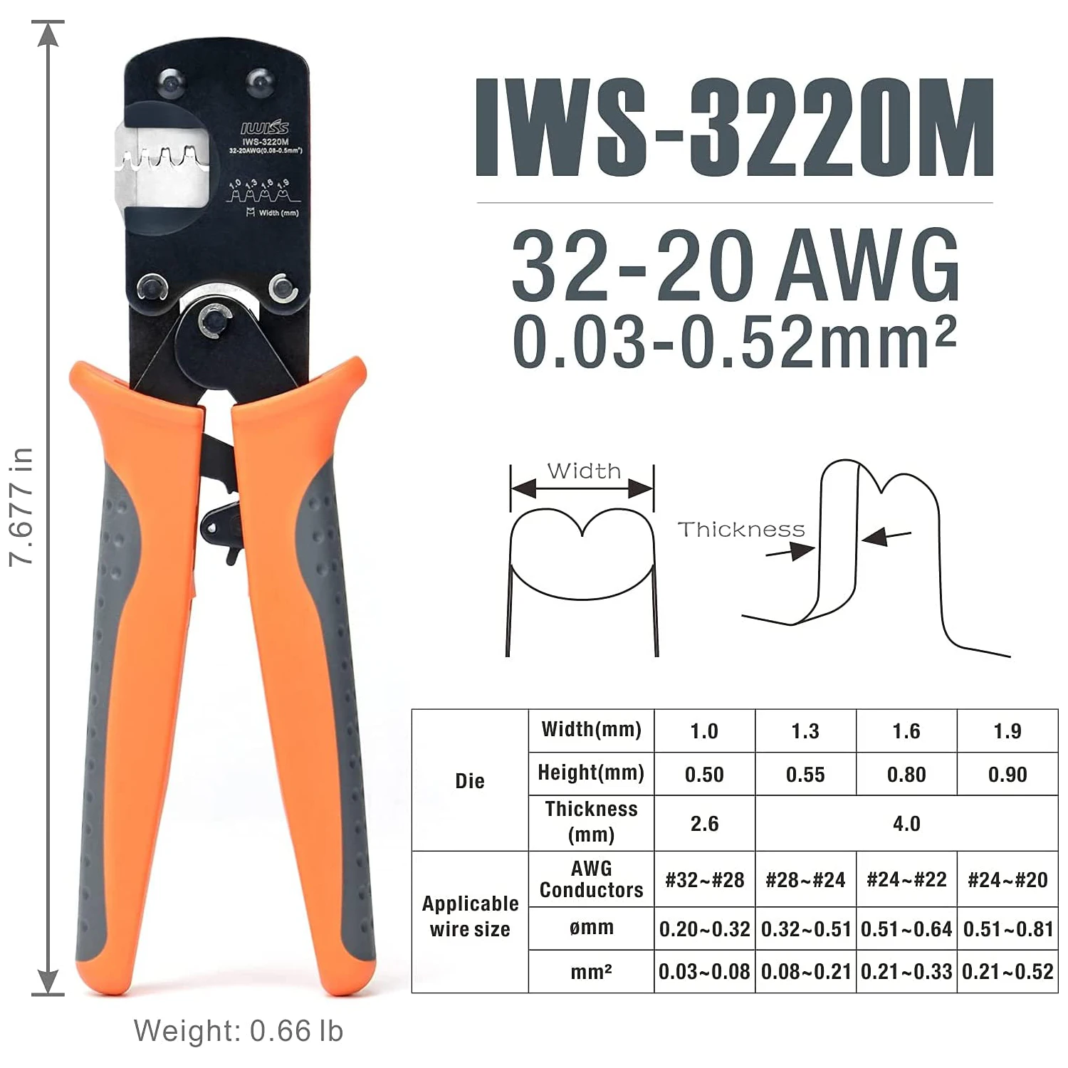 Imagem -02 - Alicate de Crimper de Iws3220m Iwiss 0.030.52 mm ² 3220awg Micro Conector Ratecheting Conjunto de Ferramentas de Crimpagem 1470 Pcs Ph2.0 mm Kit de Terminais