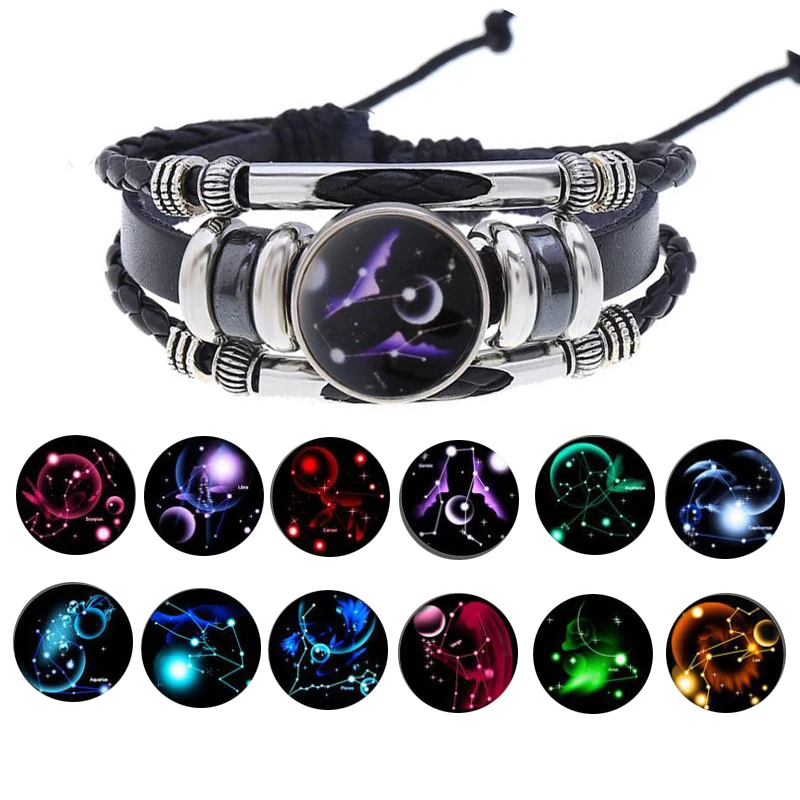 Pulsera de 12 constelación luminosa para hombre Leo Escorpio Libra Virgo Aries Gemini Pisces Tauro Aquarius libro pulseras