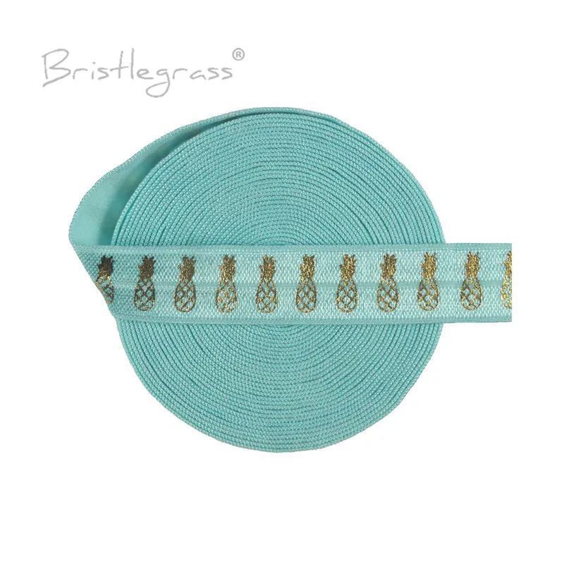 BRISTLEGRASS 5 Yard 5/8 "15mm Ananas Folie Drucken FOE Falten Über Gummi Spandex Bands Haar Krawatte Stirnband Tutu kleid Nähen Trim