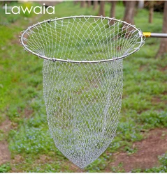 Lawaia Foldable Fishing Dip Net Head Gray Braided Line Net Pocket Stainless Steel Ring Head Anti-hanging Hand Net Fishing Gear