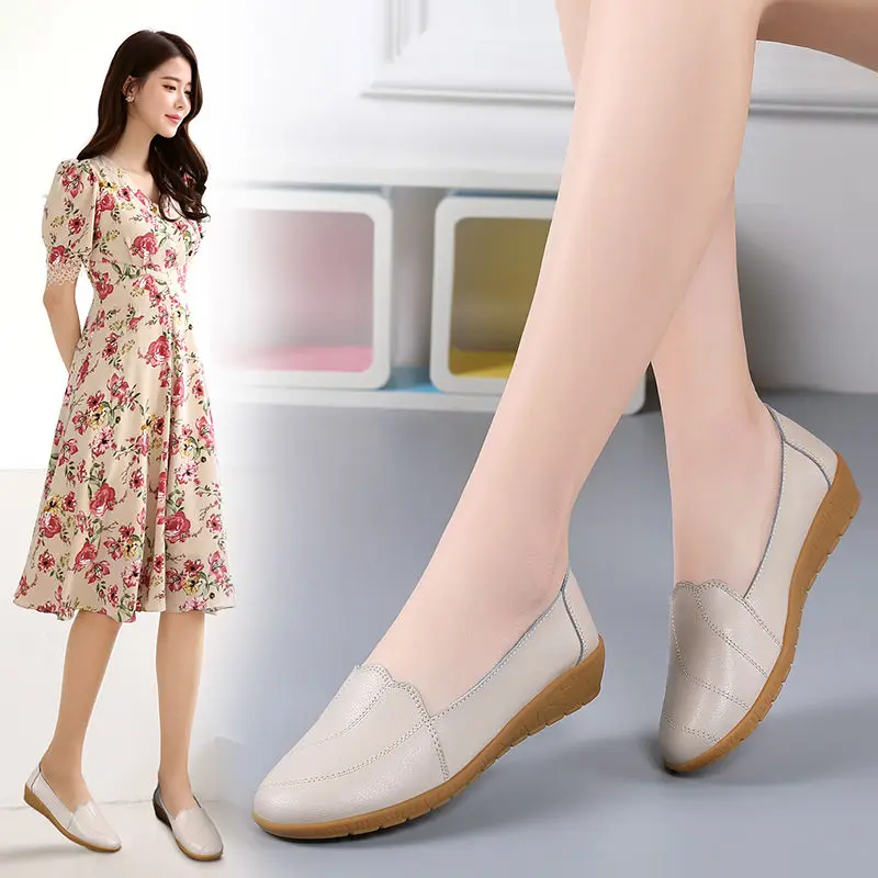 Fashion White Leather Casual Shoes For Women Summer Flats Cut Outs Breathable Loafers Ladies Ballet Shoes Moccasins Female Shoe