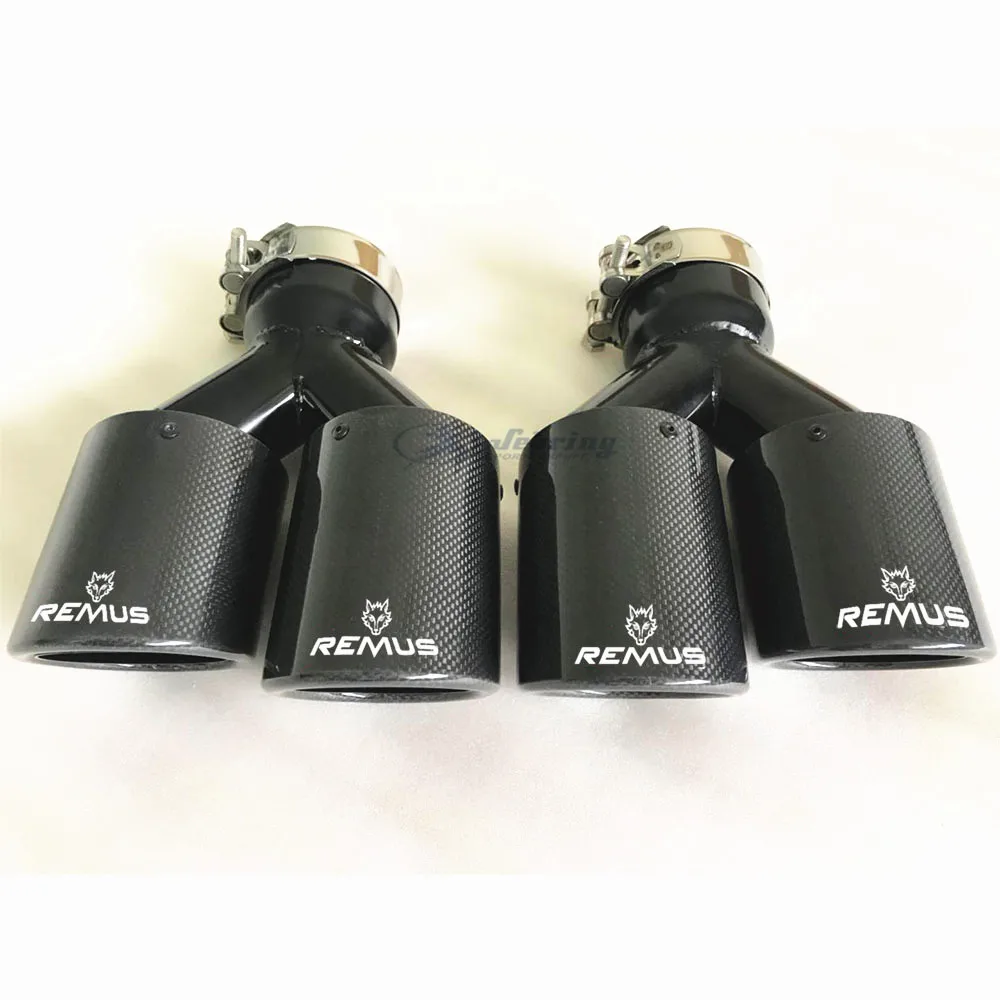 REMUS 1PC Car Modification Universal Dual Glossy black Automobile Exhaust pipe MUFFLER  pipe  carbon fiber exhaust tip universal