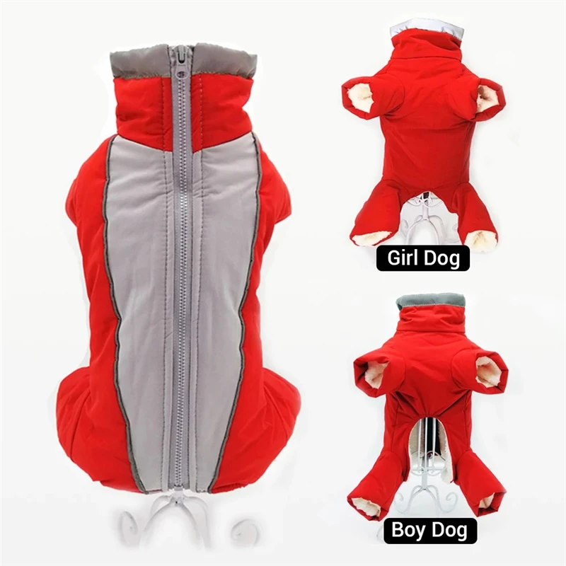 Waterproof Dog Coat Girl Boy Dog Clothes With 4 Legs Winter Dog Jumpsuit Reflective Male Female Dog Costume Overalls For Dogs