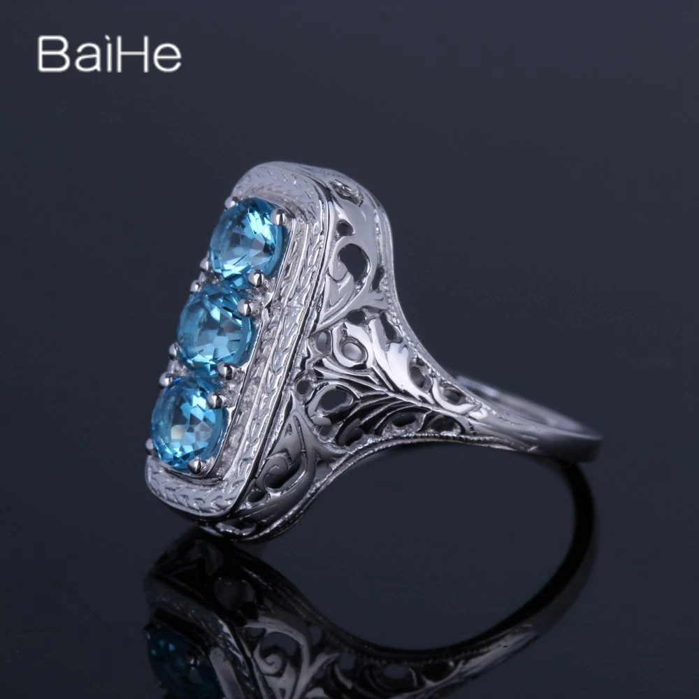 BAIHE Real Sterling Silver 925 Blue Topaz Ring Women Anniversary Fine Jewelry Man Ring кольца кольцo Male Ring Bague Homme Gift