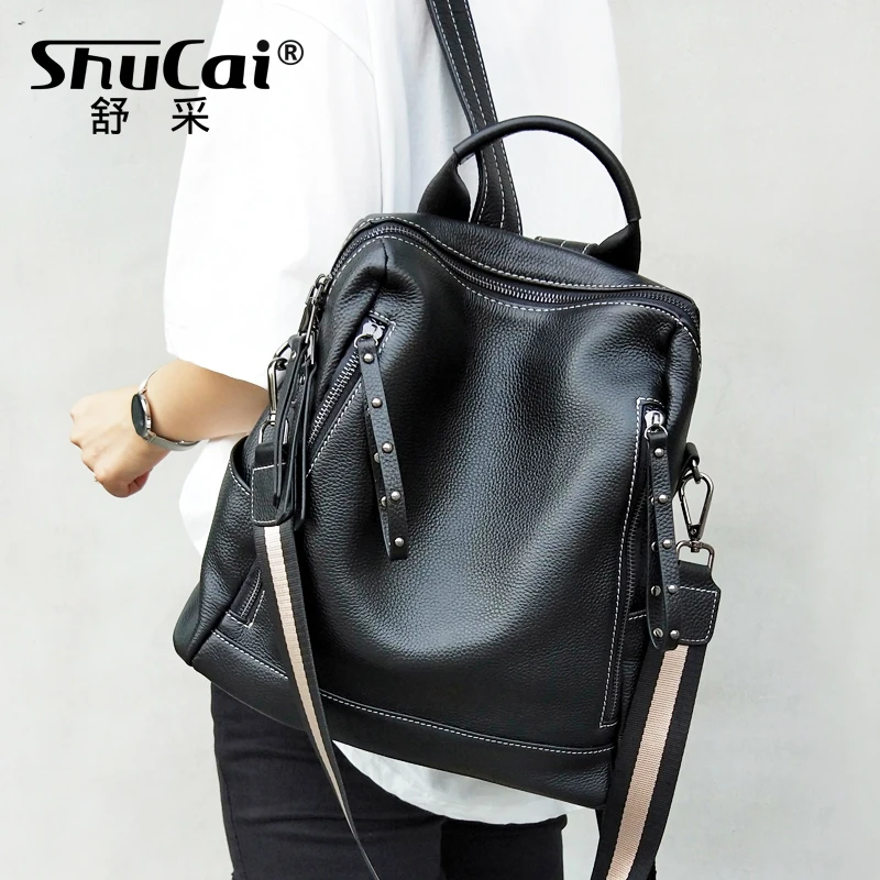 

SHUCAI Soft Genuine Leather Backpack Splittable Strap Female Rucksack Two Use Ways School Bag For Girl Back To School Knapsack