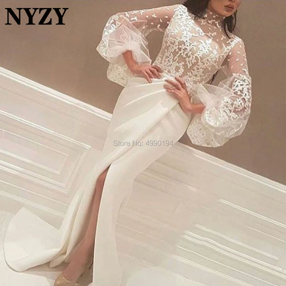 Manga larga de encaje Madre de la novia vestidos de novio NYZY M253 alto cuello árabe vestido de noche formal 2020