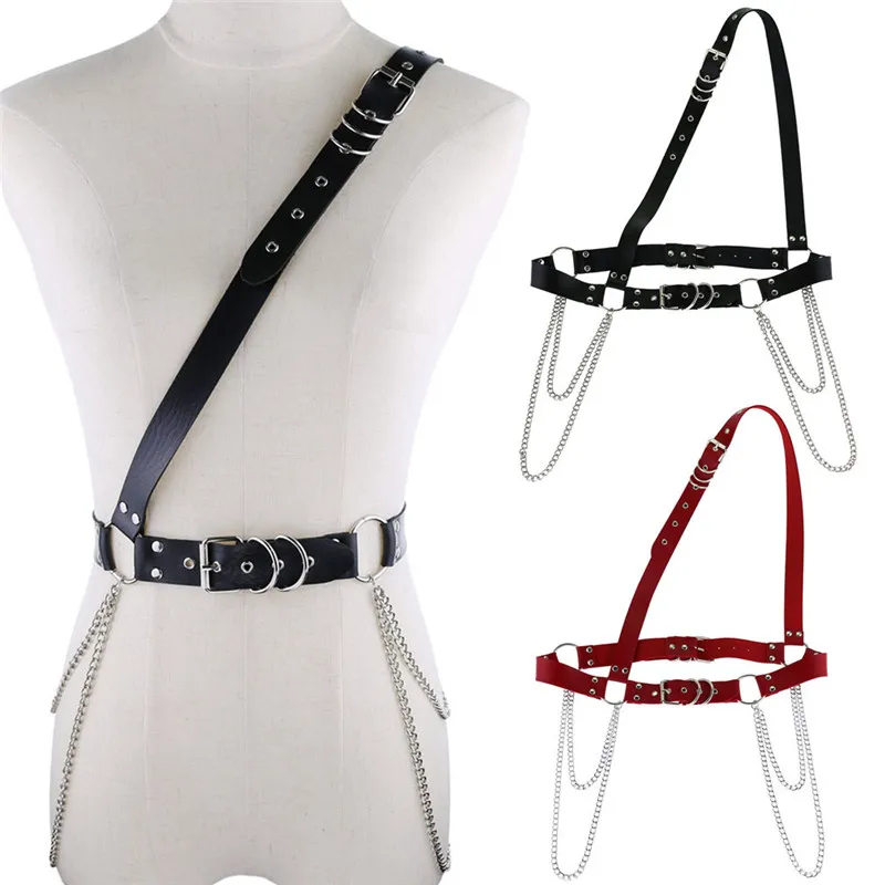 Punk Rock Tassel Waist Chains Statement Body Jewelry Leather Necklaces Harness Body Bondage Corset Shoulder Necklaces chain