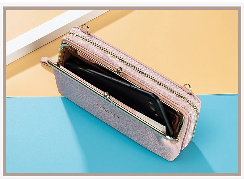 Women Mini Shoulder Bag Soft PU Leather Small Purse Long Money Wallet Mobile Phone Multifunction Credit Card Holder For Girls