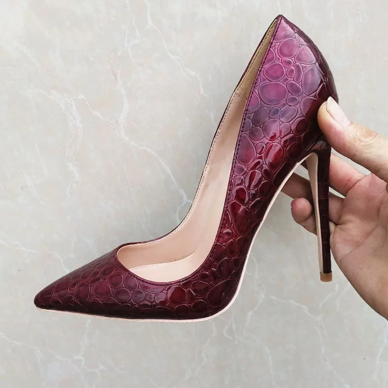 

8/10/12CM Womens High Heel Shoes Pointed Toe Pumps Red Wine Snake PatternWoman Party Wedding High Heels Lady Summer Dress Heels