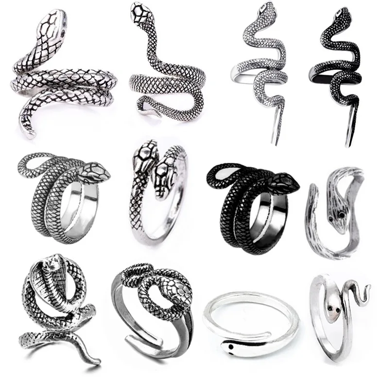 Fashion Antique Silver Color Metal Punk Open Adjustable Design Snake Animal Exaggerated Finger Ring For Women Men Party Jewelry