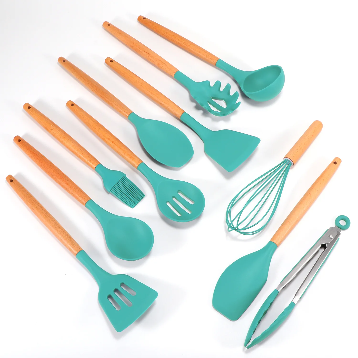 12pcs Silicone Non-stick Cooking Utensils Set Tool Kitchenware Spatula Ladle Shovel egg greak Spoon Soup Heat-Resistant holder