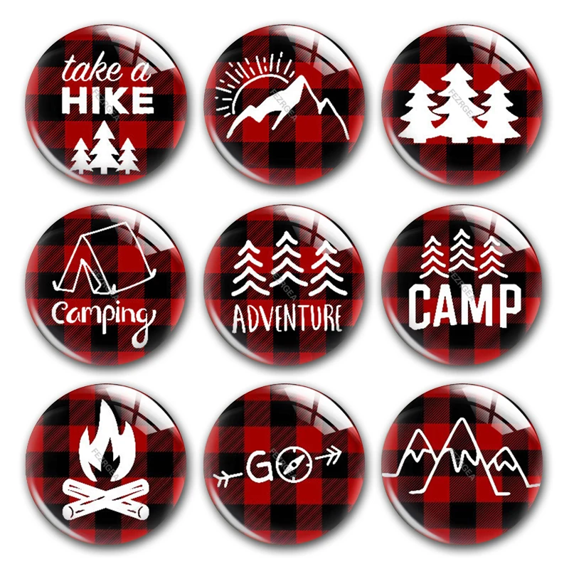 

Handmade Christmas X-Mas Buffalo Plaid Camping Round Photo Glass Cabochons Demo Flat Back DIY Jewelry Making Findings Accessory