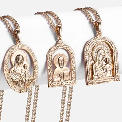 Virgin Mary Jesus Pendant Necklace For Women Men 585 Rose Gold Color Necklace Woman Male Jewelry Wholesale Fashion Gifts 50.5cm