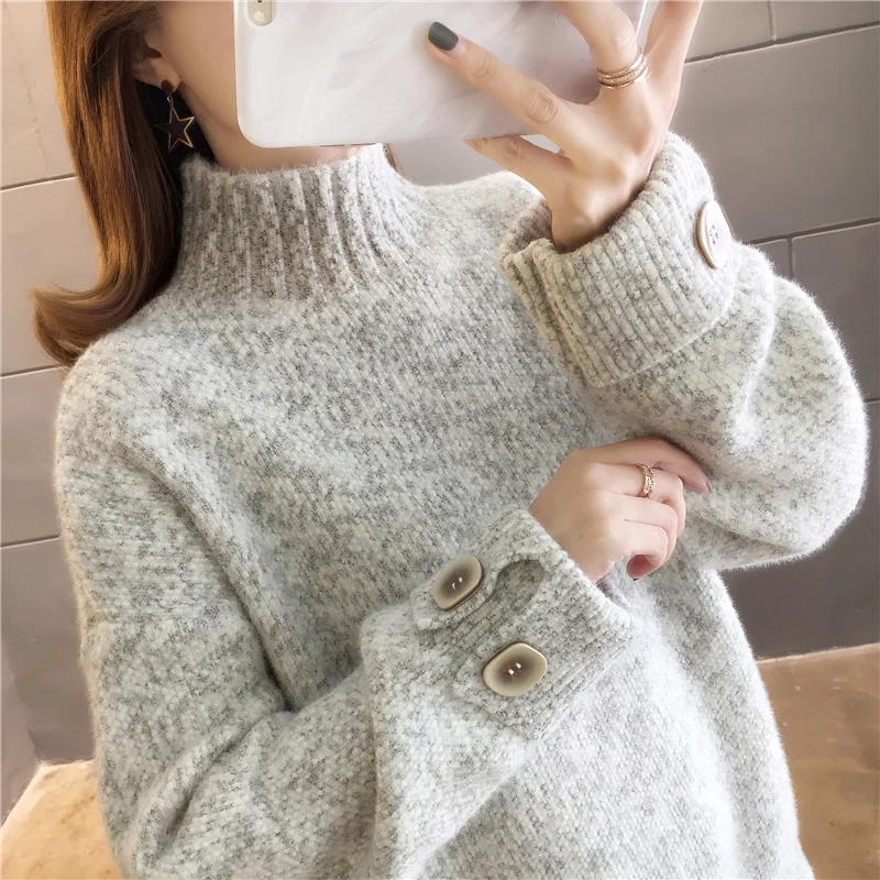 2021 new women's short high collar chenille sweater coat women's loose mesh top