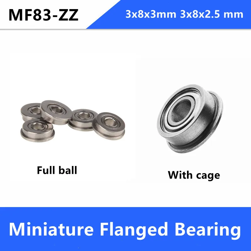 1000pcs/lot MF83ZZ MF83 3x8x3 mm 3x8x2.5mm Shielded Miniature flanged deep groove ball bearing with Flange pulley