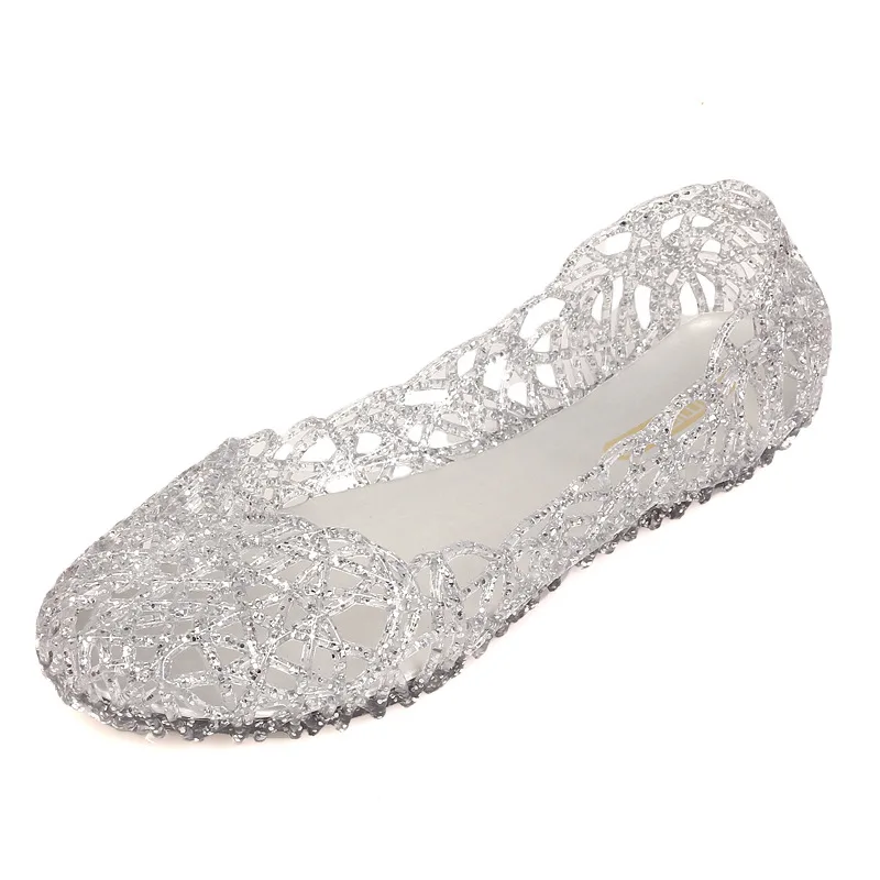 Women Summer Jelly Sandals Slippers Female Casual Breathable Comfort Shoe Ladies Hollow Flat Crystal Bird's Nest Flat Shoes