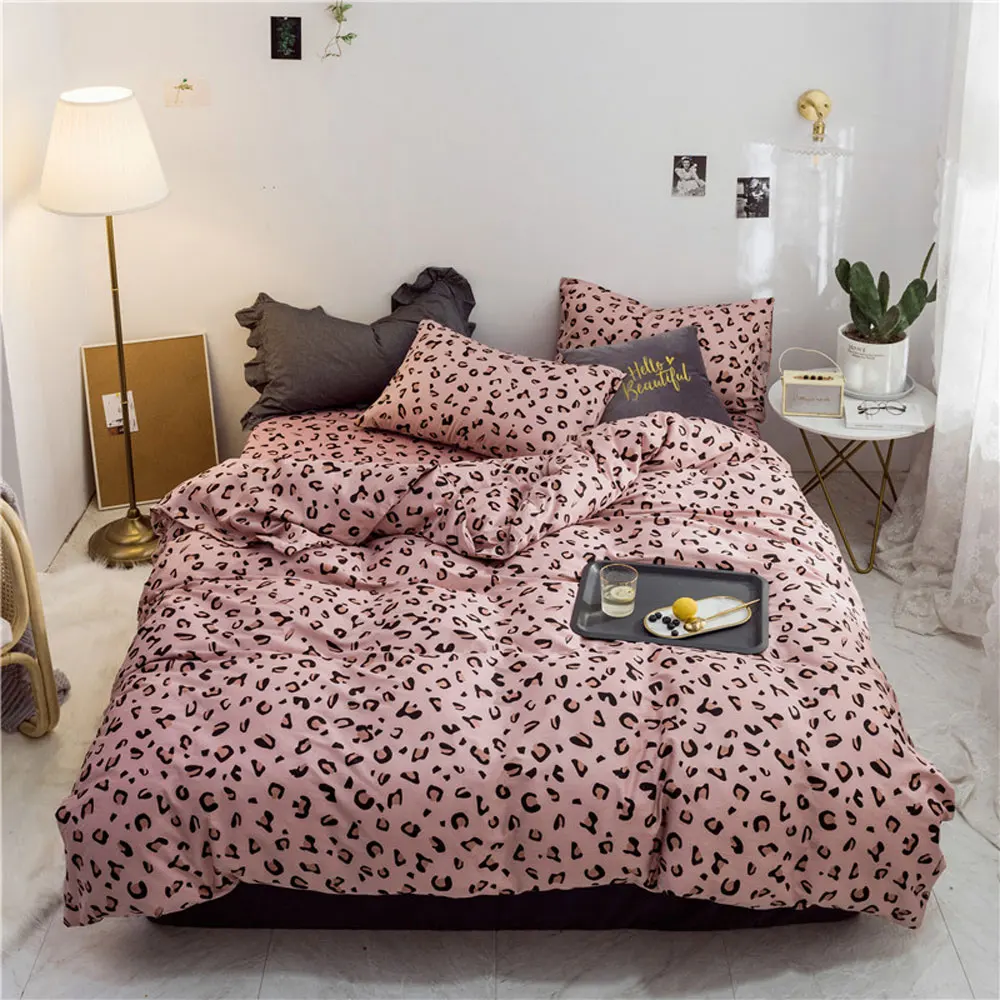 

100% Cotton Duvet Cover Set Home Comforter Cover Pink Bedclothes with Pillowcases Women Girls Bedding Sets Twin Queen King Size