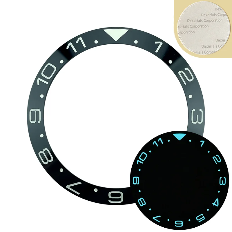 New Arrival 38mm Green/Blue Luminous 12Hours Dual-Time Black Ceramic Bezel Insert Mod For SKX007/009/011 Super-LumiNova C3 Lume