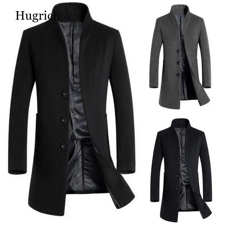 

Autumn and Winter Men's Long Solid Color Slim Coat Wool Coat Coat Windbreaker Jacket Fashion High Quality Windbreaker Jacket