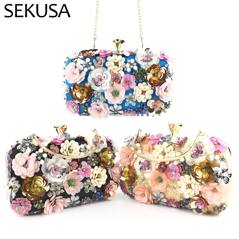 Handbags  Women Flower Clutch Evening Bags Wedding Purses Bridal Handbags Party Dinner Bag Rhinestones Handmade Style Purse