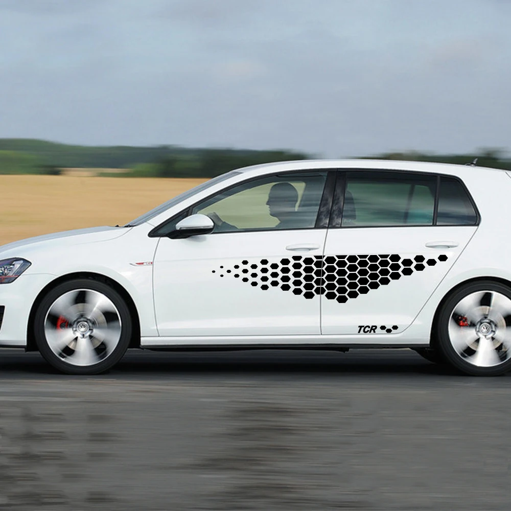 2 قطعة سيارة ملصق الباب الجانب تنورة ل Volkswagen VW Golf 4 5 6 7 بولو باسات B5 B6 الفينيل فيلم مائي السيارات اكسسوارات السيارات #2