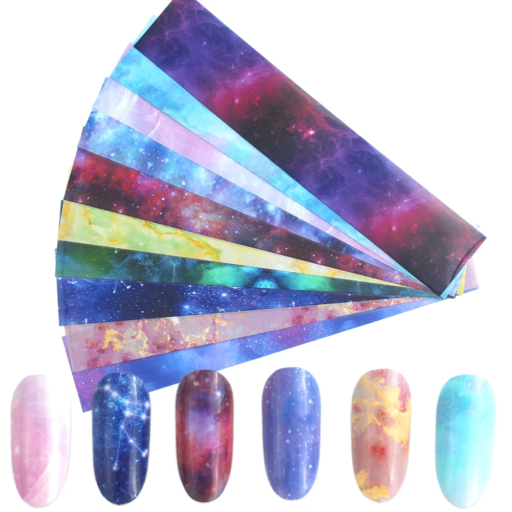 10pcs Mix Classic Starry Sky Nail Foil Transfer Foil Stickers for Manicure Nail Decals Wrap Adhesive Sliders Nail Art Tape